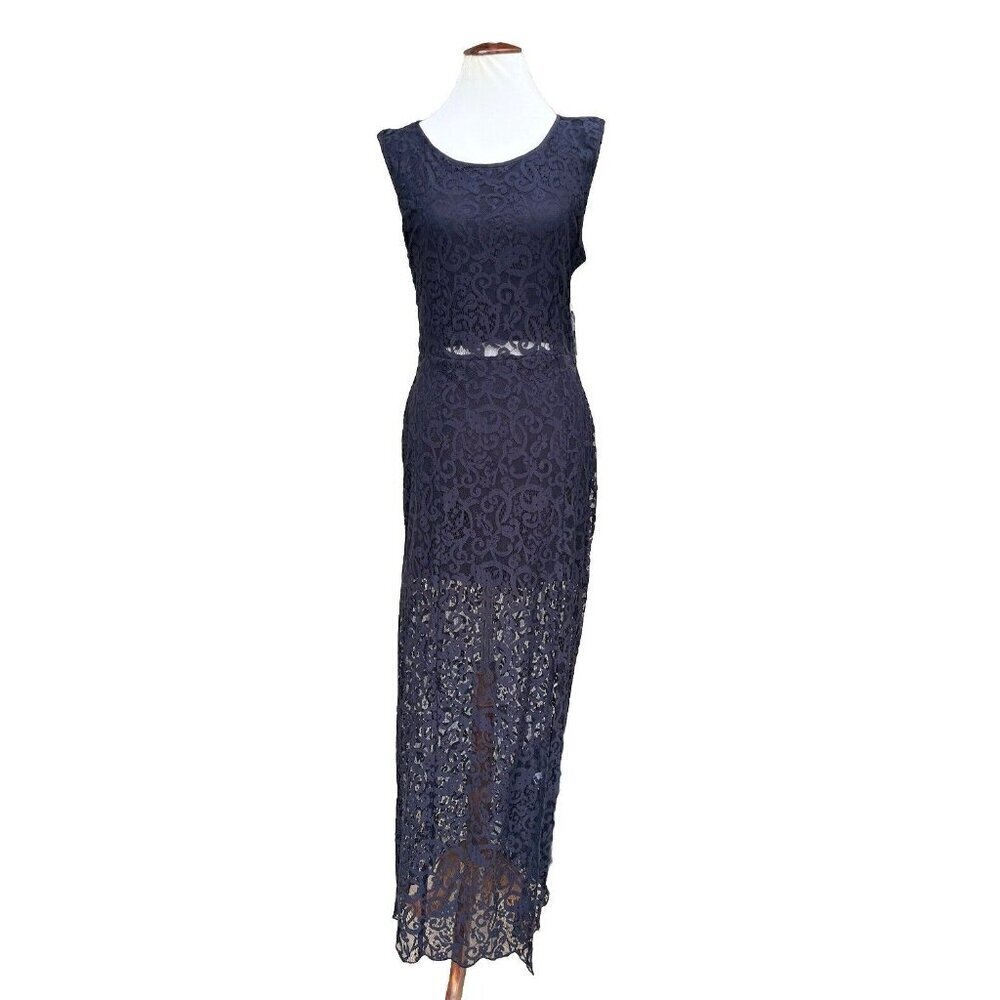 Sea Gypsies By Coven Black Ebony Lace Maxi Illusion Dress Size M - Picture 16 of 16
